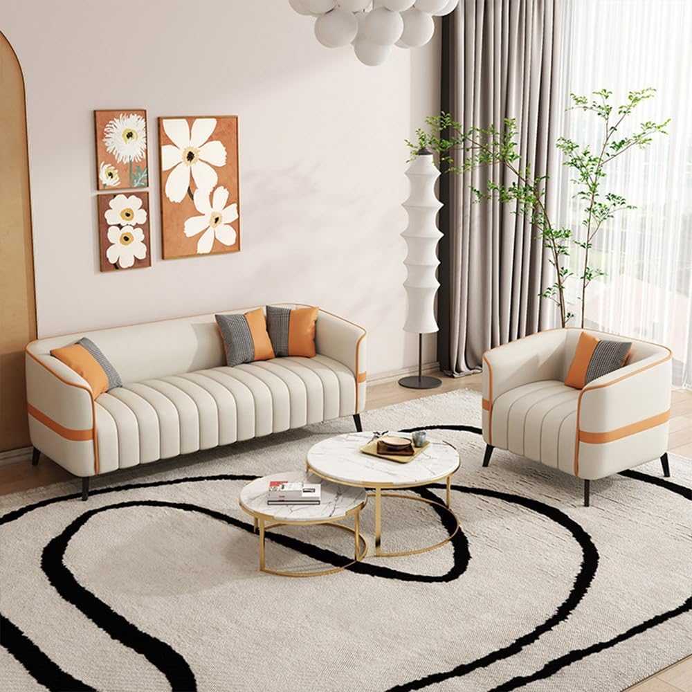 KIBONCY Faux Leather Accent Sofa 128cm Modern Upholstered Couch Metal Legs
