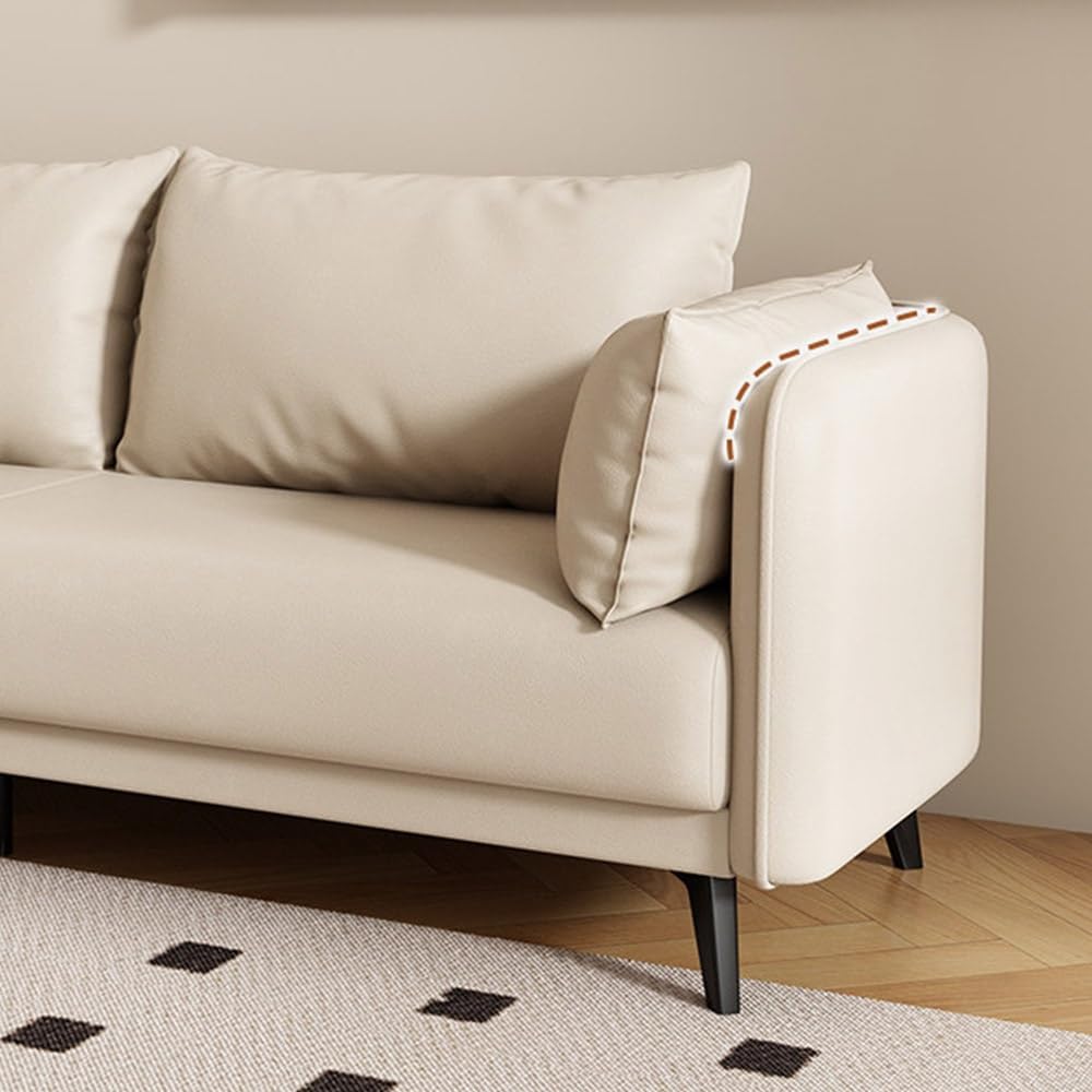 KIBONCY 3-Sitzer Ledersofa 80 cm Schwarz
