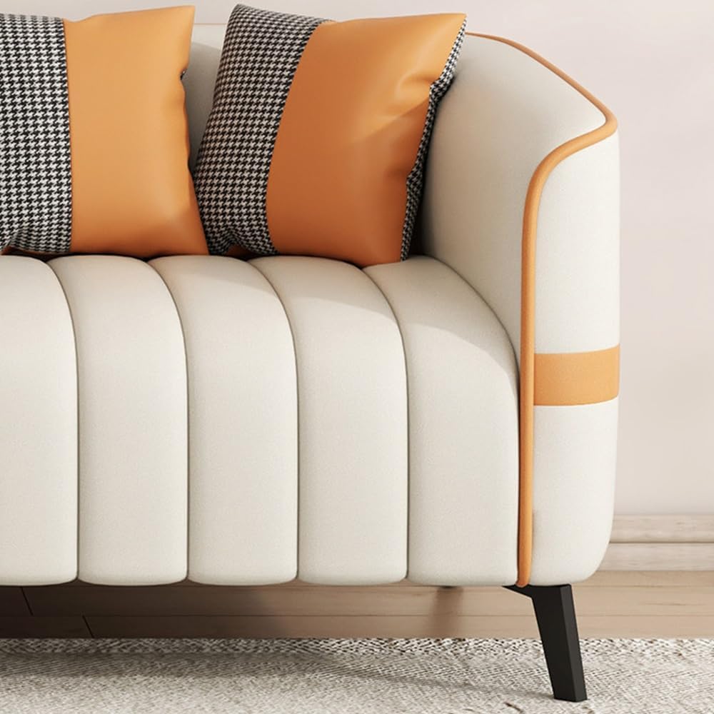 KIBONCY Faux Leder Akzent Sofa Mit Latex Kissen 148cm C