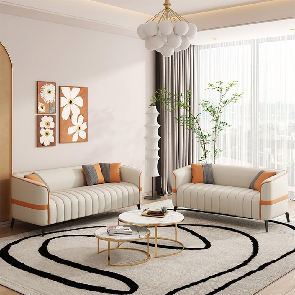 KIBONCY Faux Leather Accent Sofa 65cm Modern Upholstered Couch Metal Legs