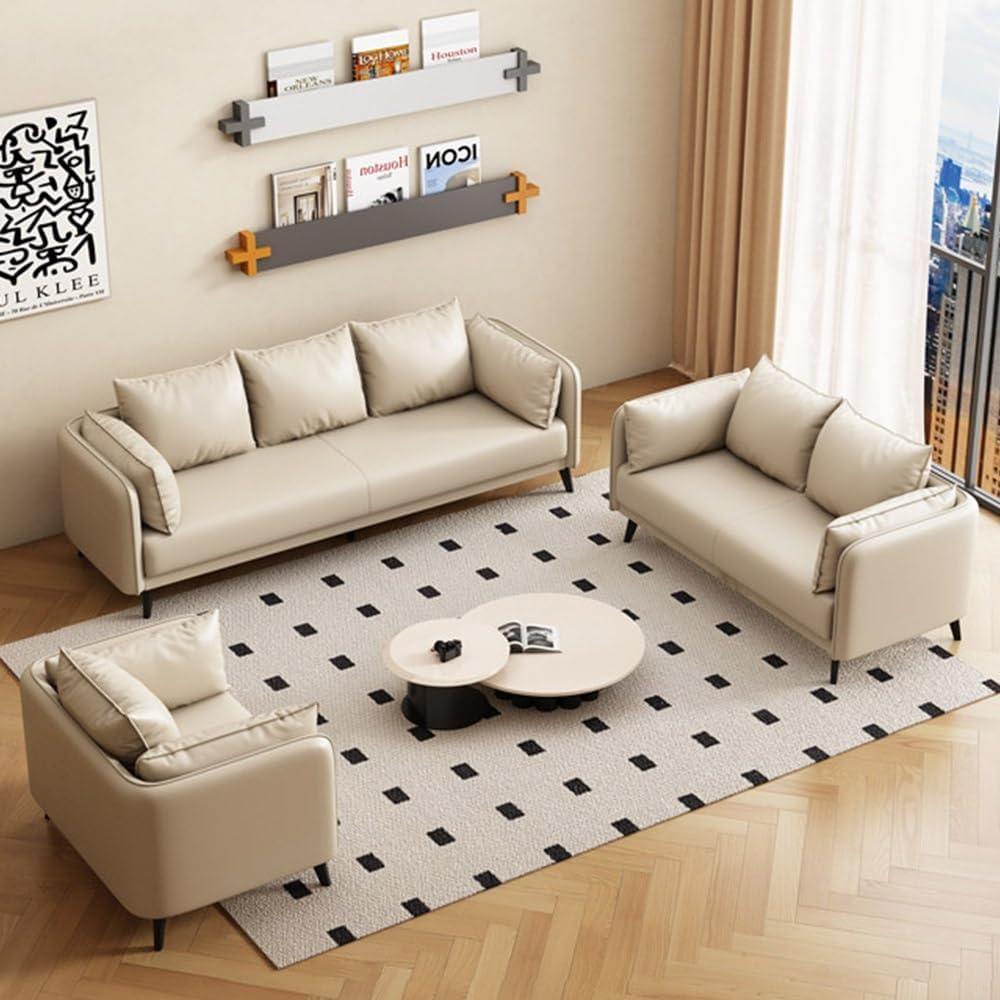 KIBONCY 3-Sitzer Ledersofa 80 cm Schwarz