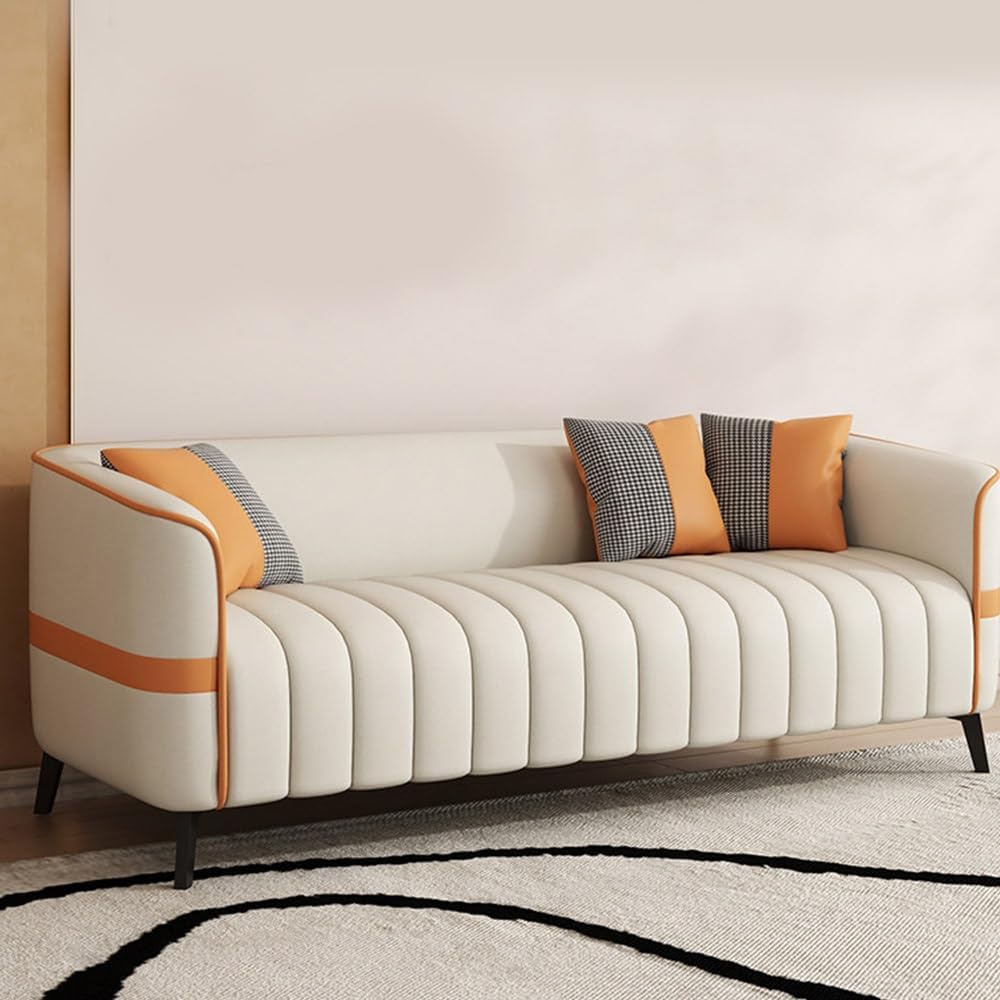 KIBONCY Faux Leather Accent Sofa 65cm Modern Upholstered Couch Metal Legs