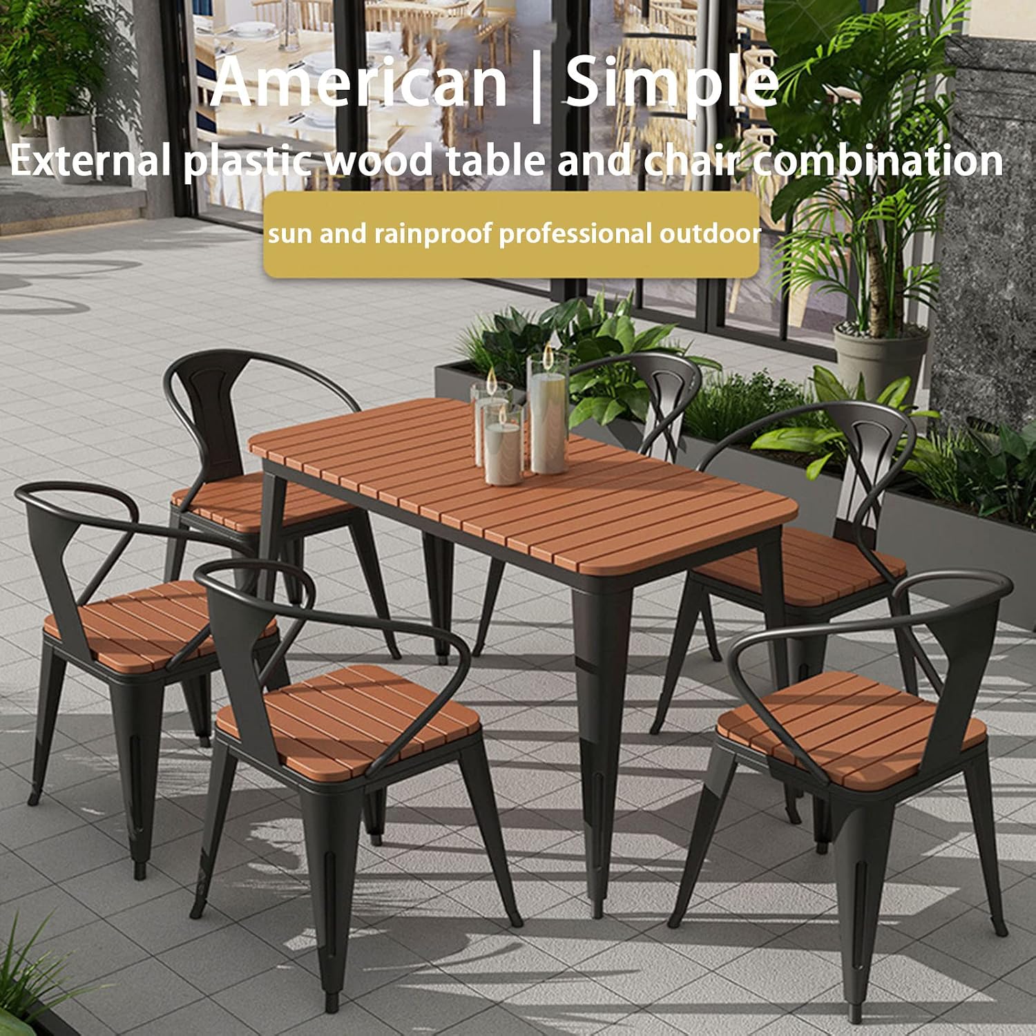 Kunststoff Holz Stapelstuhl Set 4/6 Stühle Mit Tisch Schwarz
