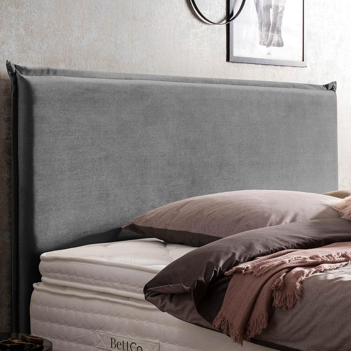 BettCo Boxspringbett London Samt Dunkelgrau 180x200 cm Ohne Topper 7-Zonen Taschenfederkern
