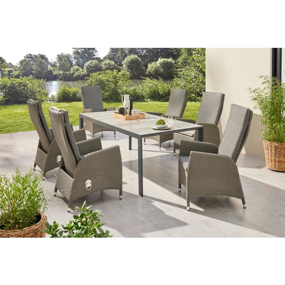 CASAYA New Jardel Gartenmöbelset 7-teilig Aluminium Polyrattan Keramiktisch Grau – Bild 2
